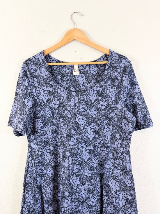 Pact Blue Floral Midi Dress XXL Scoop Neck Short Sleeve Fit & Flare Organic - Picture 2 of 7